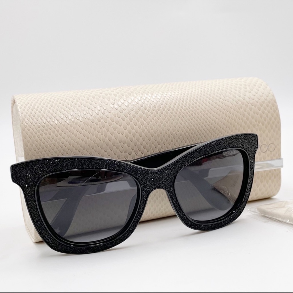 Jimmy Choo Flash/S 0fi7 Hd Sunglasses Black Glitter Sparkle With Case
